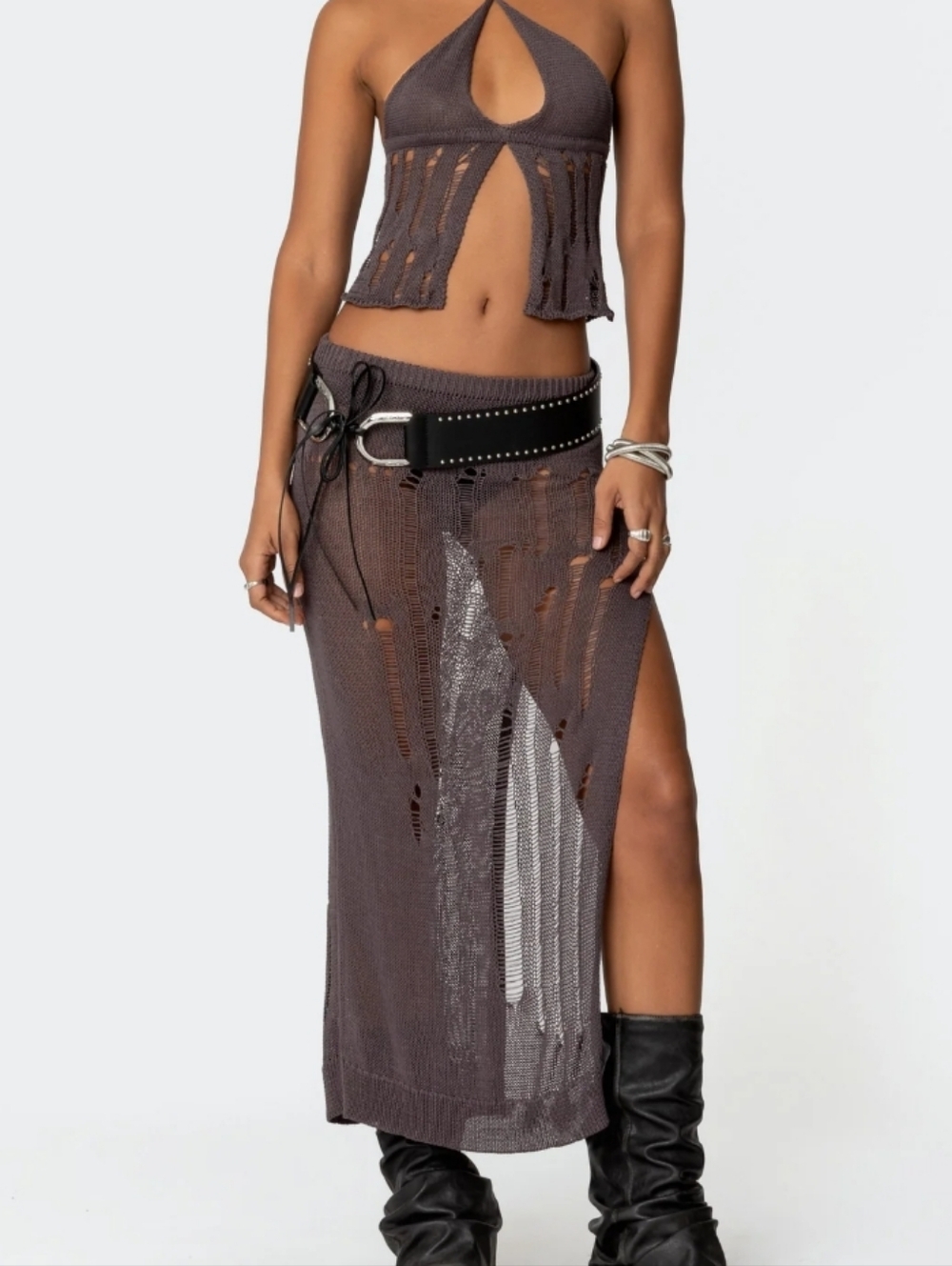Jaynie Distressed Knit Maxi Skirt